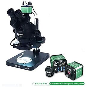 Relife Trinocular Stereo Microscope 0.7-4.5X Continuous Zoom Microscope with Camera for Phone PCB Electronic Repair Device RL-M3 (Color : Microscope) (Gold)