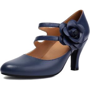 Women's Mary Jane Close Round Toe 1930s Vintage 1950s Heels Flower Double Straps Retro 1920s Victorian Pumps Shoes