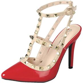 Forever Shoes Women Stiletto High Heels Pointy Toe Pumps Pumps Coleds Strap Two Tone Biege Gold Accent-03 in Kuwait
