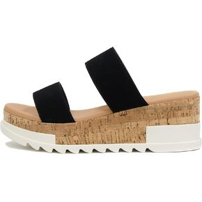 Soda Poppin ~ Slip On Flatform with Inmitation Cork Bottom and Double Straps