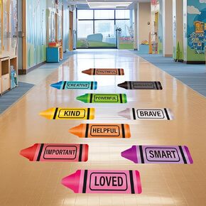 30Pcs Inspirational Crayon Print Stickers Motivational Phrase Large Vinyl Floor Decals for Back to School Party Classroom Office Nursery Wall Stairs Decoration