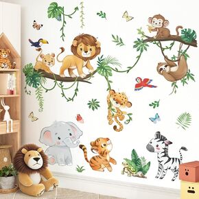 wondever Woodland Animal Tree Wall Stickers Bear Deer Fox Owl Peel and Stick Wall Art Decals for Baby Nursery Kids Bedroom Living Room