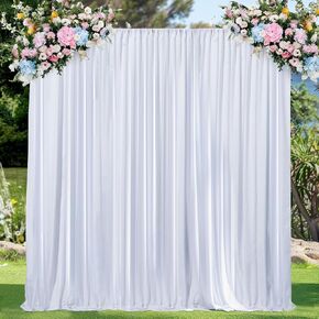 Wrinkle Free White Backdrop Curtain, Set of 2 5ft x 10ft Backdrop Drapes Curtains Panels with Rod Pockets White Backdrop, for Wedding Birthday Decorations Background