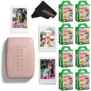Fujifilm INSTAX Mini Link 3 Smartphone Printer with INSTAX Mini Instant Film and Sunshine Microfiber Cleaning Cloth... (Rose Pink, 2 Twin Pack (40 Sheets))