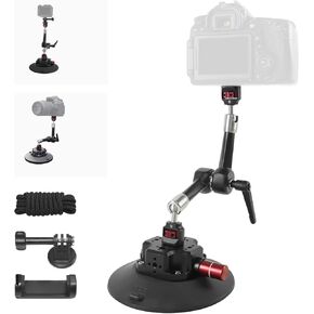 6in Camera Suction Cup Phone Mount with 7" Heavy-Duty Articulating Magic Arm, 360° Dual Ball Head & 1/4" ARRI Locating Pin&Holes, Cameras Monitor Mount for Camera, Phone, LED Light