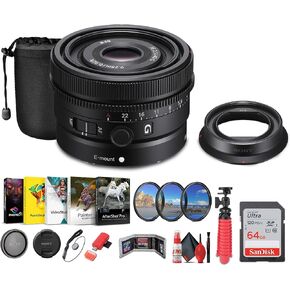 Sony Fe 40mm F/2.5 G Frame Frame Ultra Compact Lens (SEL40F25G) + parkspack Sling + Photography Software + 64GB بطاقة الذاكرة + مجموعة مرشح العدسة + TRUPOD + مجموعة التنظيف + حزام يدوي + المزيد (متجدد)