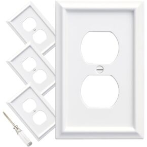 Wall Plates Duplex Outlet Covers, Classic White Light Switch Cover - Natural Bamboo Fiber Electrical Outlet Cover Plate Variety of 13 Styles: Toggle/Combo (1 Gang Duplex 4 Pack, White)