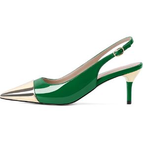 YODEKS Women's Slingback Heels Cap Toe Shoes Pointed Low Kitten Heel 2.5 Inch Pumps Two Tone Shoes for Casual Party Wedding Office