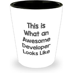 Developer Gifts from Men, Unique This Is What An Awesome Developer Looks Like Shot Glass for Christmas, 1.5oz Ceramic White Capacity, Microwave and Dishwasher Safe