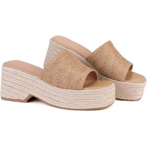 Monrovia Platform Sandals Women Women on Raffia Wedges Sandals Slides Espadrilles Wedge Heels Raffia Straws Sandals chunky
