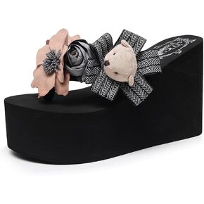 Mamilove Womens مكتنزة عالية منصة إسفين Flip-Flops صندل 8 أسود 2
