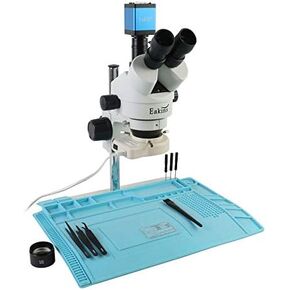Professional Vertical Zoom 3.5X-90X Simul-Focal Trinocular Stereo Microscope+HDMI VGA 14MP Microscope Camera Compatible with PCB Soldering (7 90x(2X) Blue Camera)