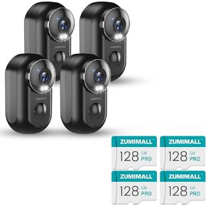 ZUMIMALL Security Cameras Wireless Outdoor, 4 Packs, 2K Cameras for Home Security, Outdoor/Indoor Camera Battery Powered, 2.4G WiFi, ZUMIMALL 128GB SD -4PC