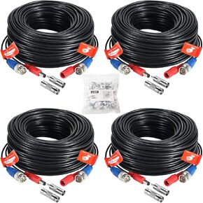 ZOSI 4 Pack 100ft 30M Ahd Tvi Bnc Power Video Cable Wire Connector for Security System CCTV Camera 4336304935