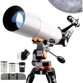 Telescope for Beginners Adults 80 Mm Astronomical Refractor Telescopes with Height Adjustable Tripod Phone Mount Moon Filter 3X Barlow Lens
