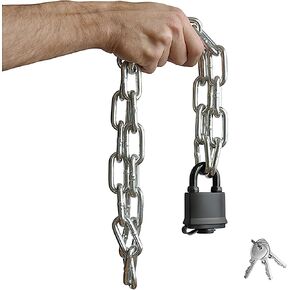 Urban August Security Chain Hardened 8mm Thick with a Weather-Resistant Pad Lock - Stainless Steel Heavy Duty Chain Lock for Gate Bike Generator Fence Outdoor - Anti-Rust Galvanized Steel (Chrome)