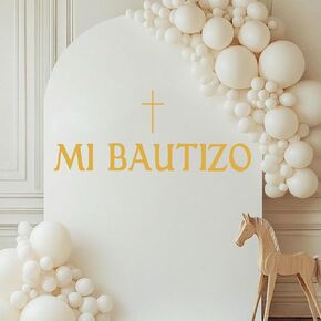 Mi Bautizo Wall Decal，Cross Baptism First Communion Party Decor，Mi Bautizo Balloon Arch Backdrop Wall Decor，for Baby Shower Baptism First Communion Party Decorations (Gold)