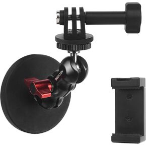 Magnetic Camera Mount for Action Camera- Strong Magnet Base with 360° Rotation Ball Head Magic Arm &1/4"-20 Thread & Phone Holder,Metal Compatible with Pocket 3 /X4/X3 for Car Gym,JC024