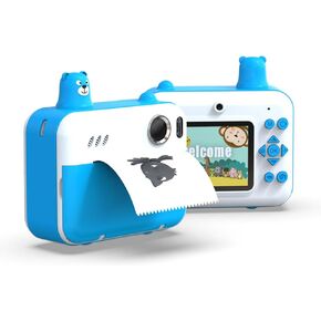 Instant Film Camera, Printable Camera with Print Paper, 8MP 1080P HD Selfie Digital Camera with Front and Rear Dual Lens, MP3 Player Function for Girls Boys (Yellow)