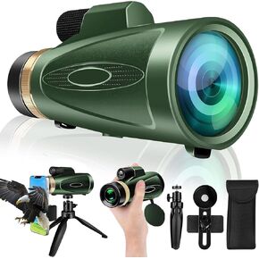 80X100 HD Monocular Telescope, High Powered BAK-4 Prism Compact Monoculars for Adults, Larger Vision Monocular for Bird Watching Hunting Hiking Camping Travelling, Green