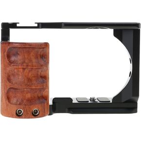 Camera Cage with Wood Handle for Song Zve10 Cold Shoe Mics/Light Extension Video Cage for Vloggings and Filmmaking