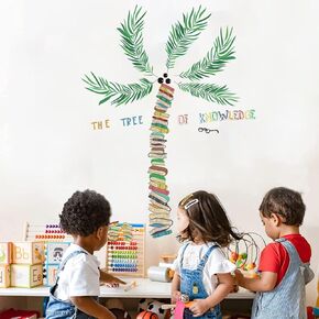 IARTTOP Plants Book Wall Decals Coconut Tree Wall Stickers Palm Tree for Reading Corner Classroom Wall Decoration Library Study Room Reading Book Decals