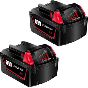 2-Pack 5.0Ah 18V M-18 Batteries 48-11-1850 Replacement Mliwaukee M18 Battery, Compatible with 18V Cordless Power Tools