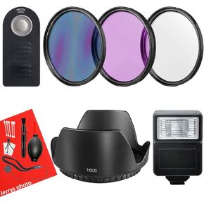 حزمة ملحقات 58 ملم لـ Canon EOS Rebel T8i ، T7i ، T6S ، T6i ، SL3 ، SL2 ، 77D ، R8 + Flets + Slave Flash + جهاز التحكم عن بُعد + طقم التنظيف + غطاء محرك السيارة TULIP + CAP KEYER (حزمة 10pc)
