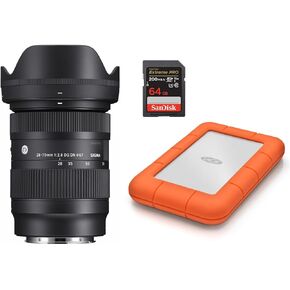 Sigma 28-70mm f/2.8 DG DN Contemporary Lens for L Mount Bundle with Rugged Mini USB 3.0 1TB External Portable Hard Drive and 64GB SDHC Memory Card (3 Items)