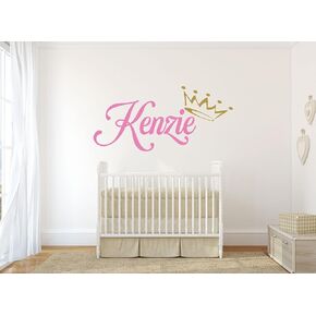 Personalized Name Vinyl Wall Decal with Princess Crown - Customized Name with Tiara Home - Decor for Young Girl's Bedroom, Nursery, or Playroom - Removable Sticker
