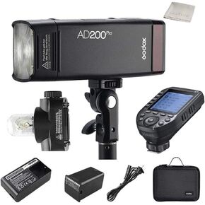 Godox AD200 Pro AD200Pro Strobe Pocket Flash for Canon Camera, 200W TTL 1/8000s HSS and Godox XProII-C Flash Trigger, 500 Full Power Flashes, Bare Bulb/Speedlite Fresnel Flash Head Monolight