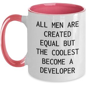 Gifts from Friends and Family, Developer Mug for Christmas, 'All Men Are Created Equal But The Coolest Become A Developer' Funny Quote, Two Tone Coffee Mug, 4 Color Combinations