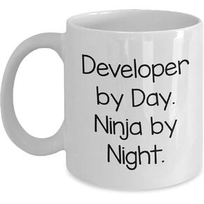 Developer White Coffee Mug, Funny Quote, Gifts from Men to Developer, Christmas Unique Gifts, Developer By Day. Ninja By Night.