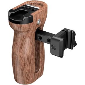 Adjustable Height Wood Side Handle for Camera Cages Build in Wrench and Multiple Threaded Interfaces Expansion