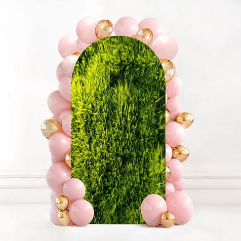 7.2FT Wedding Arch Backdrop Cover Green Grass White Picket Fence Spandex Fitted Round Top Arch Stand Covers for Birthday Party Baby Shower Banquet Decoration in Saudi Arabia