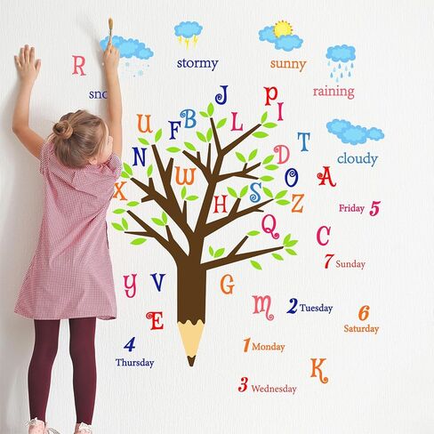 حيوانات غابة كبيرة شجرة الجدار شارات أرقام ملونة ملصقات جدار ملصقات أخضر أوراق شجرة بنية فروع جدار ديكور قابلة للإزالة حديقة النباتات العشب الزهور الأصفر in Kuwait