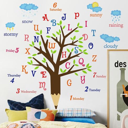 حيوانات غابة كبيرة شجرة الجدار شارات أرقام ملونة ملصقات جدار ملصقات أخضر أوراق شجرة بنية فروع جدار ديكور قابلة للإزالة حديقة النباتات العشب الزهور الأصفر in Kuwait