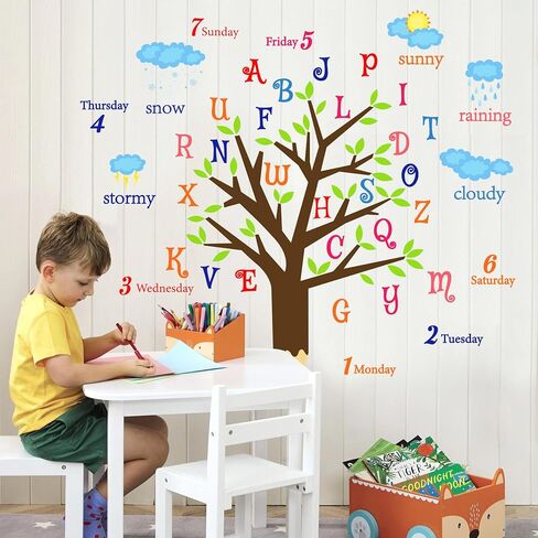 حيوانات غابة كبيرة شجرة الجدار شارات أرقام ملونة ملصقات جدار ملصقات أخضر أوراق شجرة بنية فروع جدار ديكور قابلة للإزالة حديقة النباتات العشب الزهور الأصفر in Kuwait