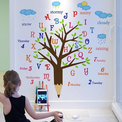 حيوانات غابة كبيرة شجرة الجدار شارات أرقام ملونة ملصقات جدار ملصقات أخضر أوراق شجرة بنية فروع جدار ديكور قابلة للإزالة حديقة النباتات العشب الزهور الأصفر in Kuwait