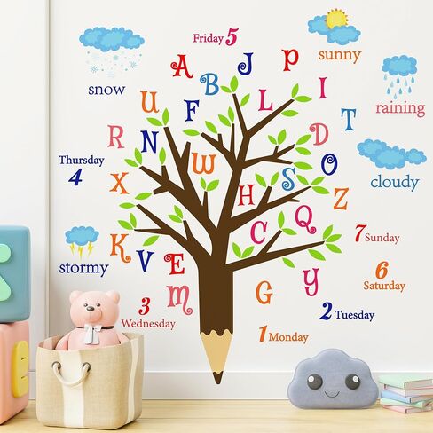 حيوانات غابة كبيرة شجرة الجدار شارات أرقام ملونة ملصقات جدار ملصقات أخضر أوراق شجرة بنية فروع جدار ديكور قابلة للإزالة حديقة النباتات العشب الزهور الأصفر in Kuwait