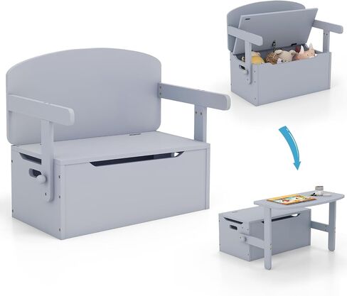 Costzon Kids Table and Chair Set, Convertible Toy Storage Bench with Built-in Handle for Kindergarten, Preschool, Kids Room, Playroom, Wood Reading Nook for Toddler Boys Girls Ages 3 to 7 (Grey) in Kuwait