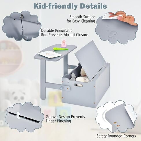 Costzon Kids Table and Chair Set, Convertible Toy Storage Bench with Built-in Handle for Kindergarten, Preschool, Kids Room, Playroom, Wood Reading Nook for Toddler Boys Girls Ages 3 to 7 (Grey) in Kuwait