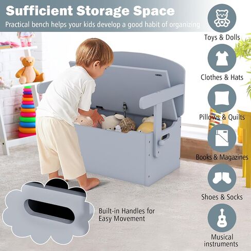 Costzon Kids Table and Chair Set, Convertible Toy Storage Bench with Built-in Handle for Kindergarten, Preschool, Kids Room, Playroom, Wood Reading Nook for Toddler Boys Girls Ages 3 to 7 (Grey) in Kuwait