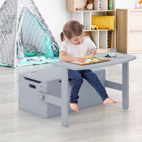 Costzon Kids Table and Chair Set, Convertible Toy Storage Bench with Built-in Handle for Kindergarten, Preschool, Kids Room, Playroom, Wood Reading Nook for Toddler Boys Girls Ages 3 to 7 (Grey) in Kuwait