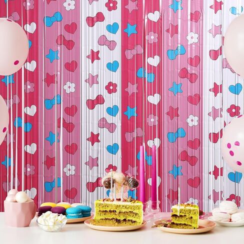 Adorable Kawaii Cat Party Decor Kit with 15 Balloons - 2 Pack 3.3x6.6ft Tinsel Foil Fringe Curtains Backdrop, Photo Booth Bows, Girls’ Birthday Party Supplies Room Decor (Pink/White) in Kuwait