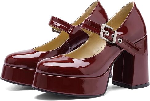 Platform Mary Jane Heels for Women Block Heel Chunky Round Closed Toe Dress Shoes in Kuwait