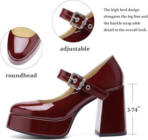 Platform Mary Jane Heels for Women Block Heel Chunky Round Closed Toe Dress Shoes in Kuwait