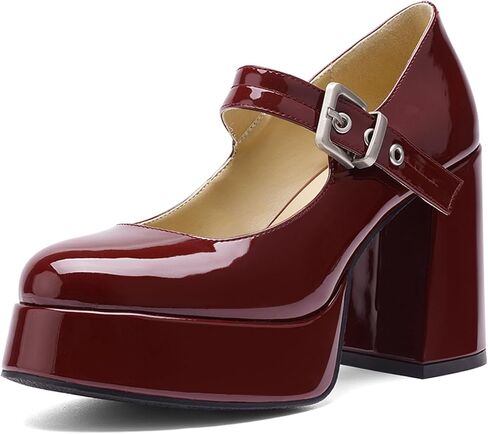 Platform Mary Jane Heels for Women Block Heel Chunky Round Closed Toe Dress Shoes in Kuwait