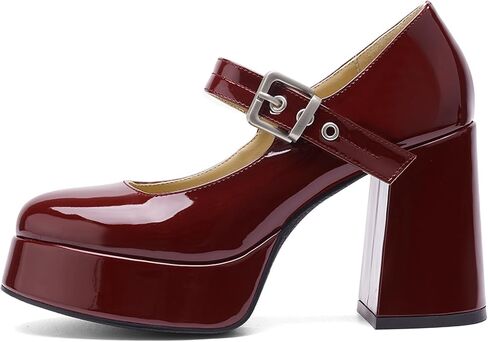 Platform Mary Jane Heels for Women Block Heel Chunky Round Closed Toe Dress Shoes in Kuwait