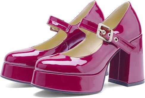 Platform Mary Jane Heels for Women Block Heel Chunky Round Closed Toe Dress Shoes in Kuwait